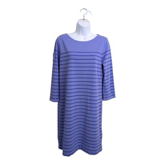 NWT Vineyard Vines Overdyed LS Stripe Shift Dress Boat Neck 3/4 Sleeve Blue S - Picture 1 of 11